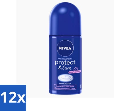 12 x Nivea - Protect & Care - Deodorant - Roll-On - 50 ml - Anti-transpirant - Deodorant - 48 Uur Bescherming - Huidverzorging - Uniseks