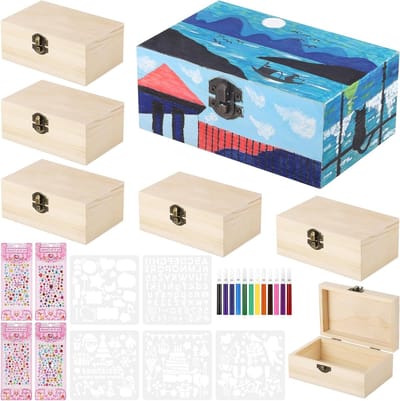 Houten Dozen Set van 6 voor Creatieve Knutselprojecten en Schatkist voor Kinderen