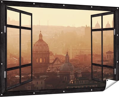 Gards Tuinposter Doorkijk Rome Stad bij Zonsopgang - 180x120 cm - Tuindoek - Tuindecoratie - Wanddecoratie buiten - Tuinschilderij