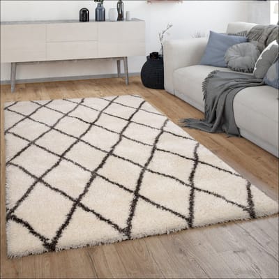 Paco Home Hoogpolig Vloerkleed Woonkamer Shaggy Langpolig Scandinavisch Ruiten Patroon 60x90 cm