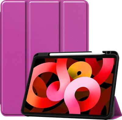 Hoesje Geschikt voor Apple iPad Air 5 (2022) - 10.9 inch - 5e Generatie - M1 - Dun & Stevig - Trifold Bookcase - Hard Cover Case - Met Uitsparing Geschikt voor Apple Pencil - Hardcover Book - Tablet Hoes - Paars