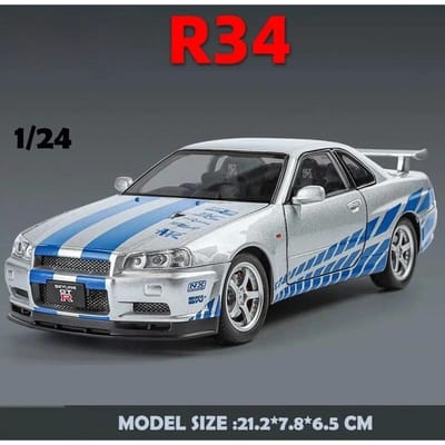 1:24 Skyline R34 Fast & Furious Legering Auto Model Geluid Licht Collectief Minatuur Voiture Diecast Speelgoed Voertuig