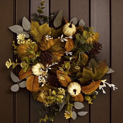 Seta Fiori - Kunstbloemen - Aardse tinten krans – deurdecoratie – Deurkrans - 35 cm
