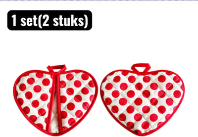 1 set（2 stuks） - Ovenwanten - Placemat - Ovenhandschoenen Set - Dikke Gevulde Keukenhandschoenen met Hartjes Design - Grillen en Pannen - Rood