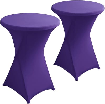 2 stuks Ronde Cocktailtafelhoezen Paars Spandex Stretch Tafelkleed voor Feest en Evenement