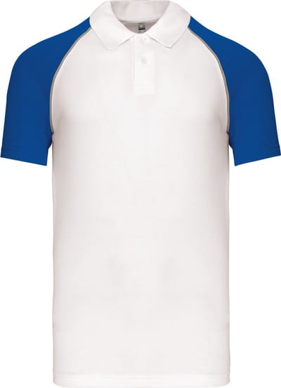 Herenpolo 'Baseball' korte mouwen White/Royal Blue - M