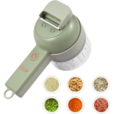 Groentenhakker 4-in-1 draagbare draadloze elektrische hakmolenset met USB-voeding voor knoflook, chili-ui, selderij, gember, vlees old style groen