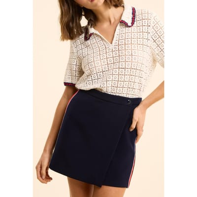 ICode Navy Skort With Striped Satin Side Bands Marine Maat: 36 | Mini Rokken Outlet | Dames | Blauw