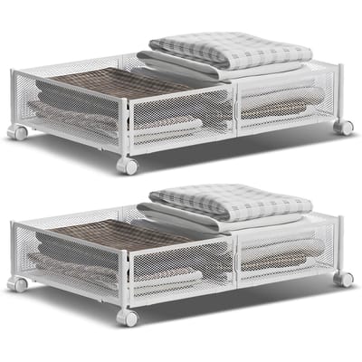 Lot de 2 conteneurs de rangement sous le lit avec roulettes, multifonctionnels, pour la maison, le dortoir, les jouets, les vêtements, les livres, les chaussures 2 pack blanc