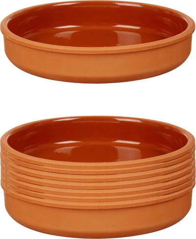 La Dehesa Tapas serveerschaal - 8x stuks - terracotta - bruin - D23 x H4 cm - hapjes serveren - ovenschaal - rond