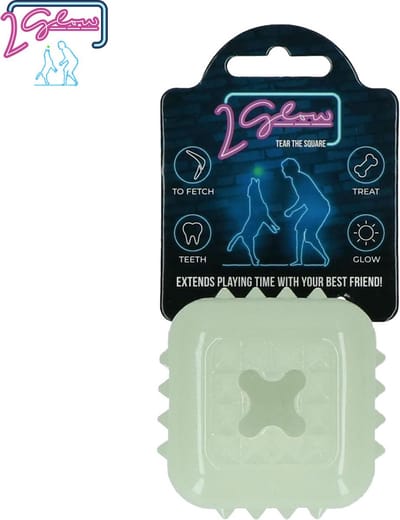 2 Glow Tear the square - Hondenspeelgoed - Kauwspeeltje - TPR Rubber - ø 7 cm - Glow in the dark