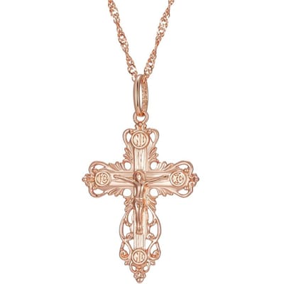 Collier pendentif croix couleur or rose de luxe pour femmes hommes Église orthodoxe Jésus Charme brillant Bijoux fins quotidiens beige