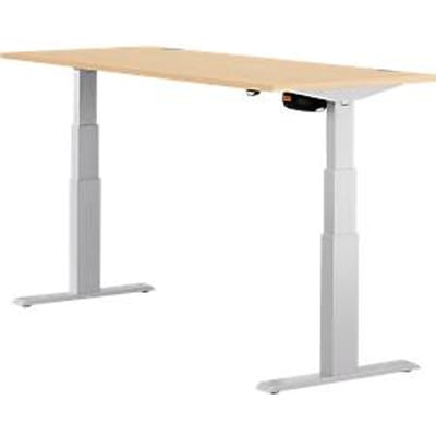 Schäfer Shop Select ERGO-T bureau, elektrisch in hoogte verstelbaar, rechthoekig, T-poot, B 1600 x D 800 x H 640-1300 mm, ahorn decor/blank aluminium