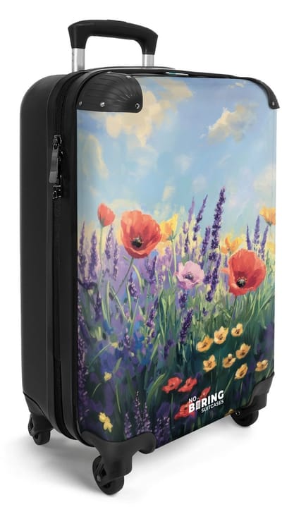 NoBoringSuitcases.com® - Handbagage koffer lichtgewicht - Reiskoffer trolley - Kleurrijk bloemenveld - Reis rolkoffer met wieltjes - Cabin koffertje klein - Carryon valies - Harde bagagekoffer - Past binnen 55x40x20 en 55x35x25