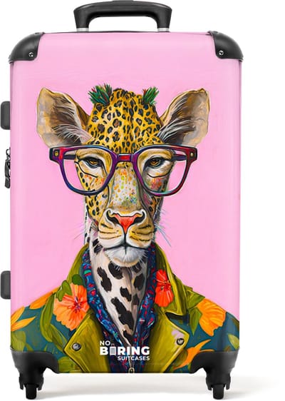 NoBoringSuitcases.com® - Koffer groot - Rolkoffer lichtgewicht - Dieren - Giraffe - Bril - Bloemen - Vakantie reiskoffer met 4 wielen - Grote trolley XL - Travel suitcase large - 20 kg bagage - Ruimbagage medium met TSA slot