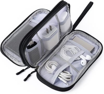 Dubbellaagse Waterdichte Kabeltas Organizer voor Elektronica – Compact, Draagbaar en Ideaal voor Opladers, USB-kabels en Reisaccessoires - Zwart