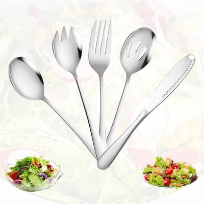 Set van 5-delige RVS Saladesets met Lepels en Vorken voor Salades, Ideaal voor Feestjes en Diner
