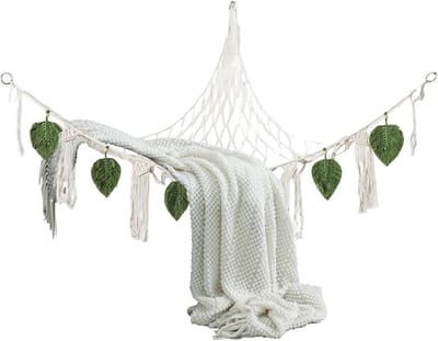 Knuffel Hangmat - Speelgoed Net - Opbergen Knuffels - Boho Macrame Stijl - 140x110cm - Wit Groen