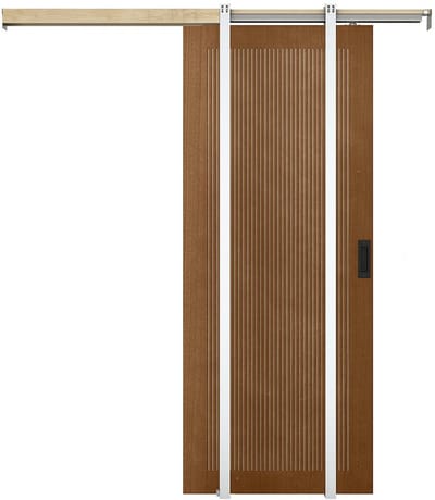 Vente-unique Schuifdeur met schuifsysteem in MDF en donker naturelkleurig hout - H205 x L83 cm - SANDORA