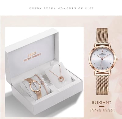 Boerni Aibisino Uniek Horloge, Armband en Ketting Rosé luxe geschenk set luxe geschenk set | Crystal glass | Premium kwaliteit uurwerk Quartz Japan | Mineraal | Geschenk | Fashion | Elegant | Dames | Vrouw | Black Friday