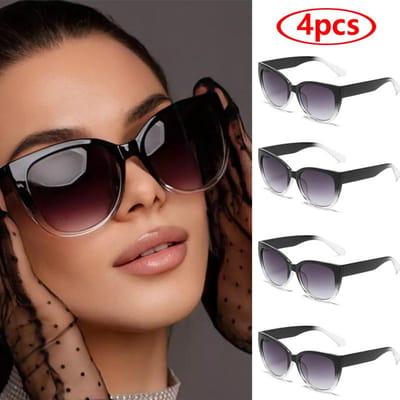 Lot de 4 Lunettes de Soleil Cat Eye pour Femmes Designer Verres Dégradés Protection UV400 Monture Large Lunettes Cat Eye Mode black