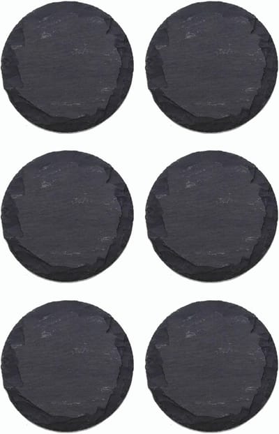 6x leisteen borden I rond I 25x0,5 cm I sushi serveerborden onderzetters kaasplank tafel plaats leisteen servies bord zwart