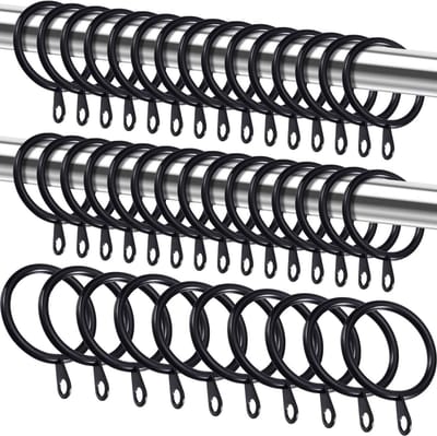 40 Stuks Metalen Gordijnringen met Oogjes - Binnenmaat 3cm, Geschikt voor 2cm Stangen, Zwart voor Raam, Deur en Douchegordijnen