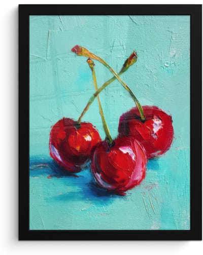 Poster in lijst - Fotolijst 30x40 cm - Posters - Kersen - Rood - Drie - Geverfd - Posterlijst zwart - Decoratie - Wanddecoratie woonkamer - Muurdecoratie slaapkamer