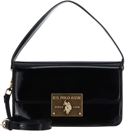 U.S. POLO ASSN. avondtas handtas Winton Flap Handle Bag Black Patent Leather zwart
