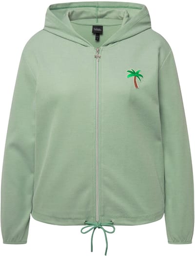 Ulla Popken - Dames - Sweatjack piqué structuur capuchon cactus stiksel - Lichtgroen - Maat 46+