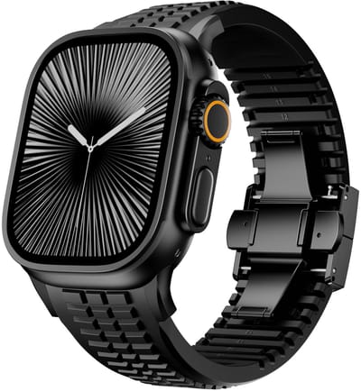 Strap-it Premium silicone band - luxe siliconen bandje geschikt voor Series Apple Watch 1/2/3/4/5/6/8/9/10/11/SE(2-3)/Ultra(2-3) - Hoogwaardig iWatch bandje voor grote maten 44mm / 45mm / 46mm / 49mm (zwart)