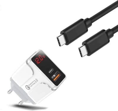 DrPhone HALO5 Qualcomm 3.0 Quick Charge 18W Thuislader + PDTC1 USB-C Naar USB-C Fast Charger 2 Meter & LED-display real-time status - Wit