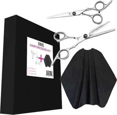 UNIQ Kappersset met Kappersschaar, Uitdunschaar en Kapmantel - Kappersschaar Rechtshandig - Haarschaar Set