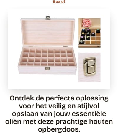 Dailygoods- Etherische Oliën Houten Kist - 32 Roosters - Opbergdoos met Deksel - Aromatherapie - Bescherming tegen Zonlicht - Handgemaakt Grenenhout