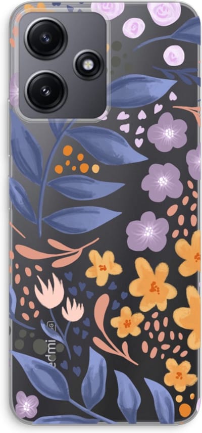 Case Company® - Hoesje geschikt voor Xiaomi Redmi 12 hoesje - Flowers with blue leaves - Soft Cover Telefoonhoesje - Bescherming aan alle Kanten en Schermrand