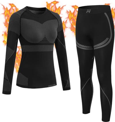 MEETYOO Naadloos Thermo Ondergoed Dames Set - ThermoShirt Dames -Thermokleding Dames - Thermo Shirt Dames Lange Mouw Thermo Shirt en Thermo Broek - en bodemsets voor ski -wandelen fietsen marathon motorfiets hardlopen klimmen snowboarden-Grijs-XL