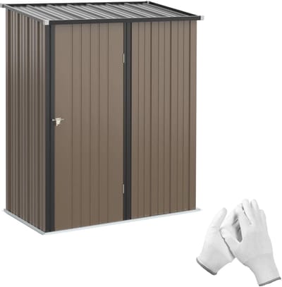 Tuinschuur - 161 x 94,5 x 196 cm - Tuinhuisje met Afsluitbare Deur - Gegalvaniseerd Staal - Gereedschapsschuur - Opslagruimte Tuin - Tuingereedschap Bewaren - Buitenschuren - Tuinhuis - Bruin