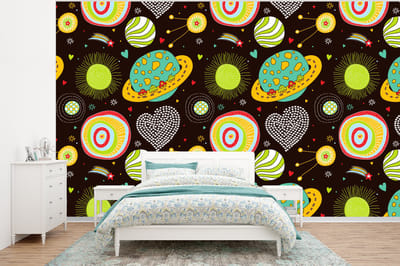 Behang - Fotobehang Patronen - Ruimte - Planeten - Jongens - Kinderen - Kids - Breedte 320 cm x hoogte 240 cm
