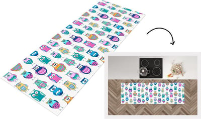 Keukenloper - Loper keuken - Regenboog - Uil - Cartoon - 150x50 cm - Keukenloper vinyl