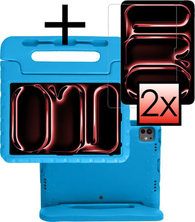 Hoes - Geschikt voor Apple iPad Pro (2024/2025) - 13 inch - Met 2x Screenprotector - Kinderhoes Shockproof Bumper - Kidsproof Case - Tablet Hoesje - Kinder Cover - Blauw
