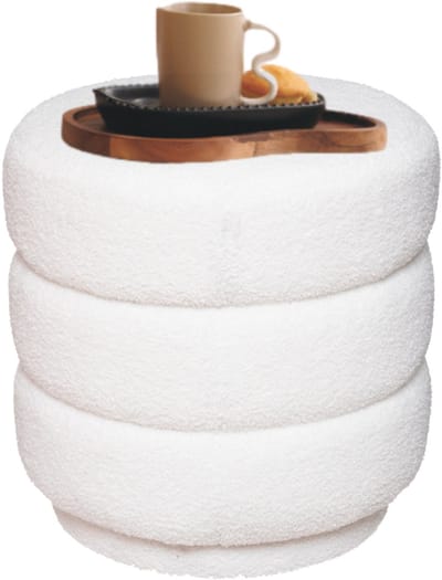 MISOU Poef - Teddy Stoel - Teddy Poef - Rond - Hocker - Bijzettafel - Bouclé - Stof - Wit - 37x40cm - COZY
