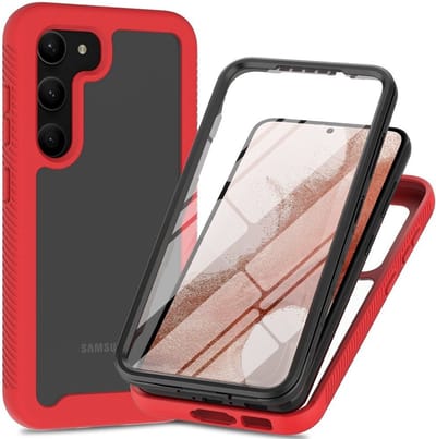 Hoesje Geschikt voor Samsung Galaxy S23 | Met ingebouwde screenprotector | Full Protect valbescherming | Doorzichtig / Rood