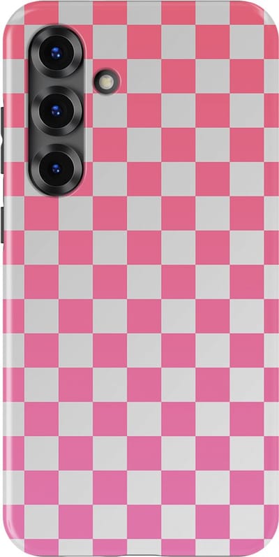 Design Hoesje Samsung Galaxy S25 Plus | Geschikt Voor Mag | Tiny Squares Checkered Print | Backcover Samsung Galaxy S25 Plus Pink Pop Grid