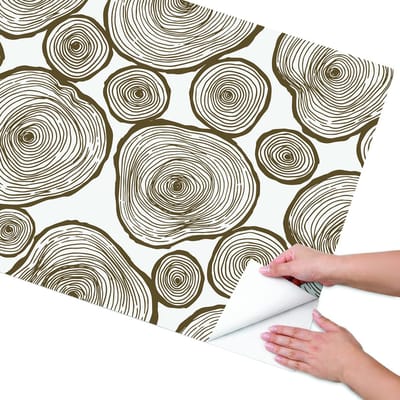 Coloray Meubel Wrap Folie - Bruin Meubelfolie - 75x150 cm - Meubelfolie Zelfklevend Houten cirkels - Wrapfolie Keuken - Modern Meubelfolie - Decoratiefolie - Tafeldecoratie - Natuur