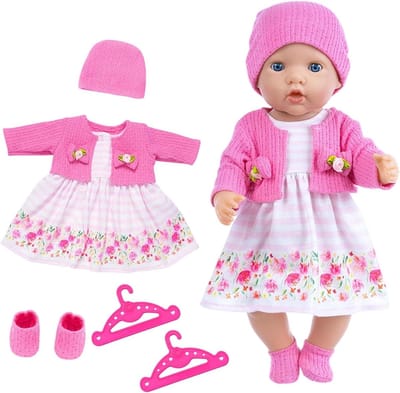 Poppenkleding Set - Poppen Outfit - Poppen Verzorgen - 6 Delige Set - 35-43 cm - Roze