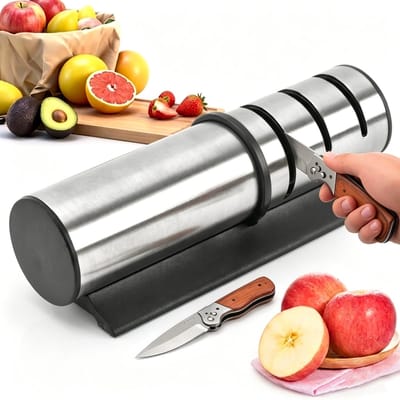 Fokelyi - 3-in-1 Professionele Messenslijper – Anti Slip Knife Sharpener – Doortrekslijper – Schaarslijper en 3-Traps Messen Slijper in één – RVS