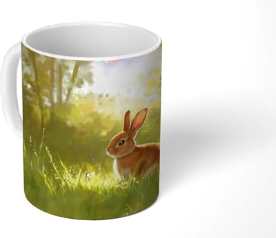 Mok - Koffiemok - Konijn - Zonlicht - Bos - Mokken - 350 ML - Beker - Koffiemokken - Theemok