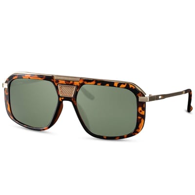 Retro - Zonnebril - 5557 - Unisex - Schildpad - Geelgoud - Mat Groen - 100% UV400 - Cat.3 - Incl: Hoesje & Poetsdoekje