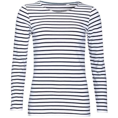 SOLS Dames/Dames Marine Gestreept T-shirt met Lange Mouwen (Wit/Zwaar)