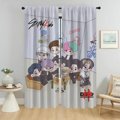 Moderne Woonkamer Gordijnen 2 Stuks KPOP-straykides Tule voor Slaapkamer Halloween Decoratie Verduisterende Gordijnen Shades Scheidingswand W50xH70cmx2pcs-CL gray